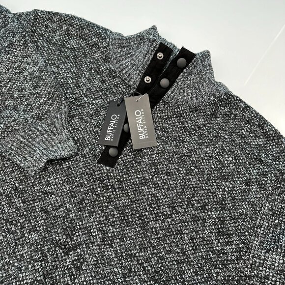 Buffalo David Bitton Weebery Slubbed 1/4 Snap Knit Sweater, Size XXXL, Black Mix - Picture 1 of 13